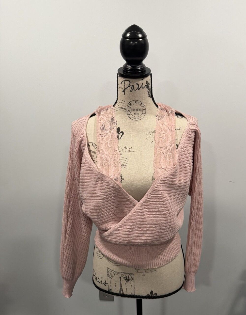 Pink Sweater With Lace, Size XL